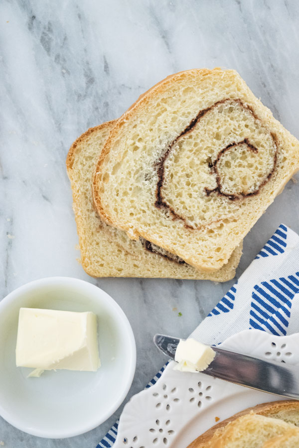 fresh sliced cinnamon swirl sandwich bread