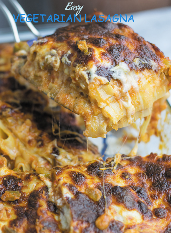 juicy slice of easy vegetarian lasagna title