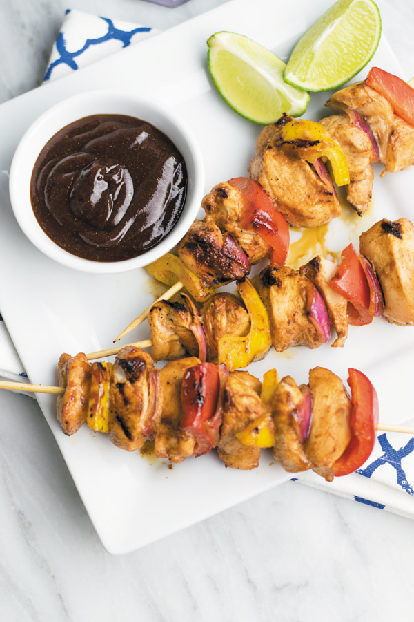 ready bbq grilled chicken skewers 