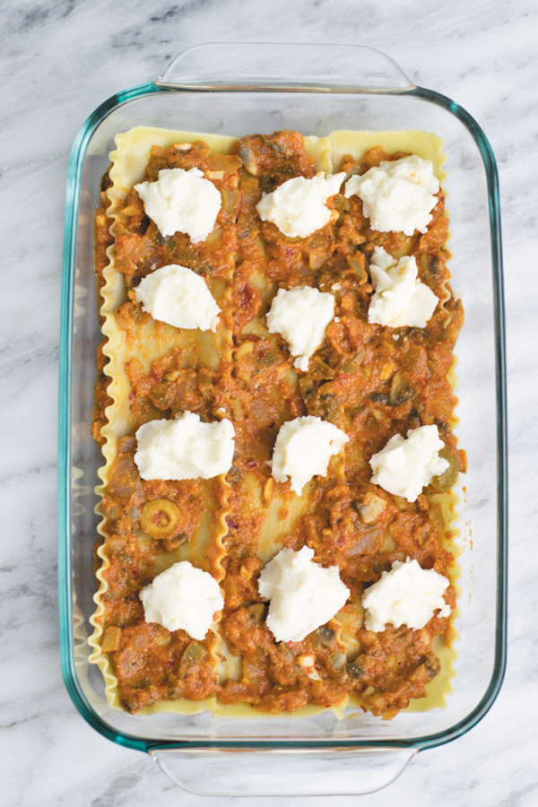 ricotta cheese on vegetarian lasagna