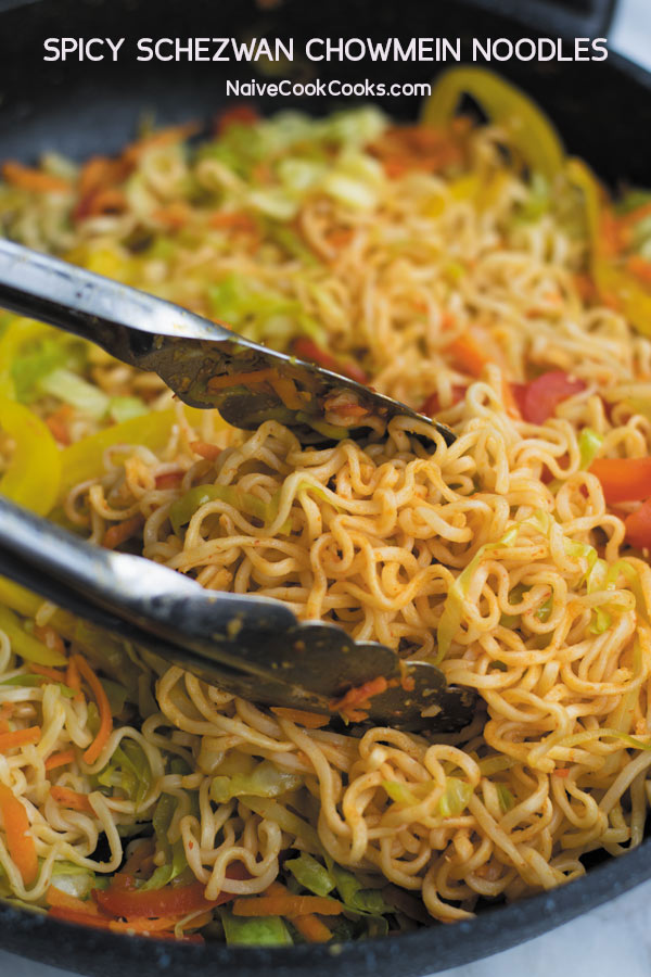 Spicy Schezwan Chowmein Noodles - cheap ramen noodles used without seasoning packets, with tons of fresh vegetables and spicy schezwan sauce. A quick 20 MINS dinner that keeps U & Your wallet full!