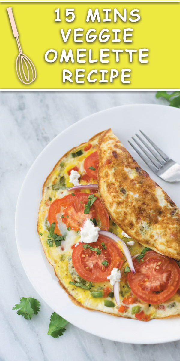 15 mins Veggie Omelette Recipe - a simple out of fridge meal, perfect for breakfast/lunch or dinner. This is one meal I cook when in no mood of cooking! Simple ingredients you will already have in fridge!