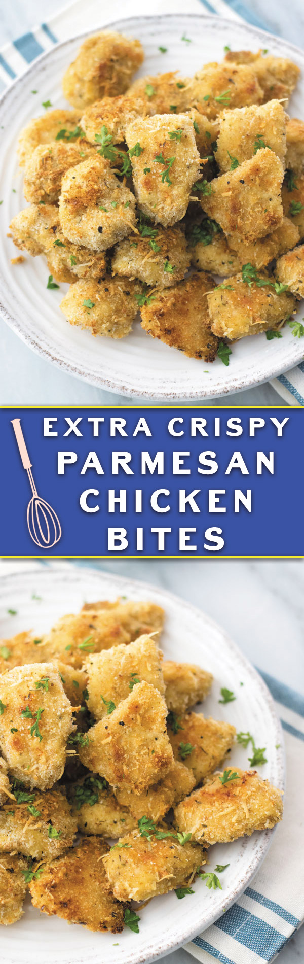 The best Crispy Baked Parmesan Chicken Bites you will ever make at home - extra crispy, tender & BAKED! Just 30 mins is all you need to make these!
