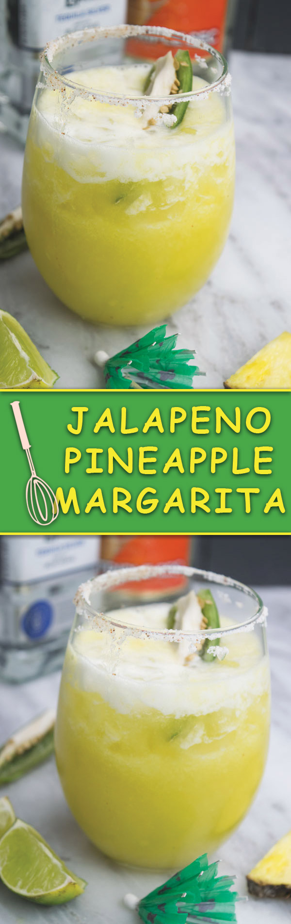 Jalapeno pineapple margarita - Jalapeno infused tequila, fresh pineapple, all blended into this fun margarita that is great for relaxing or for gatherings! Just 10 mins is what you need!