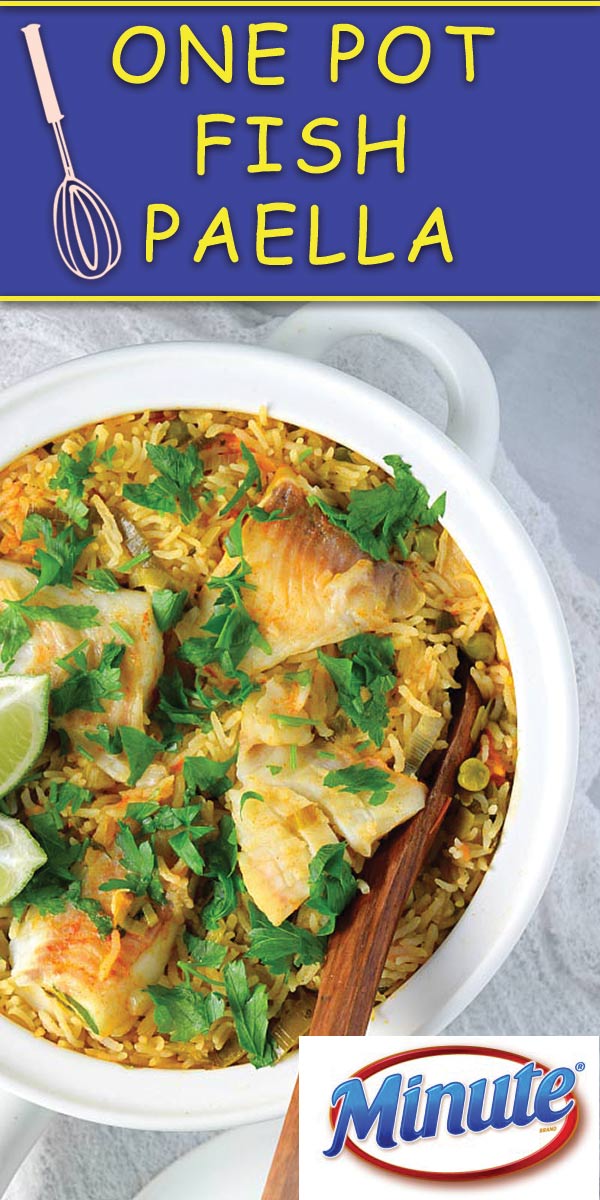 One Pot Fish Paella - This stupidly easy 30 mins, ONE POT FISH PAELLA with quick Minute Ready rice is full of flavors! Makes for a quick healthier dinner!
