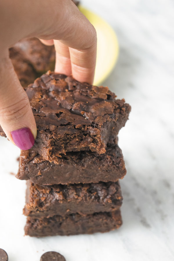 The Best BROWNIES -period. These egg free, dairy free brownies are thick, chewy and dense! This recipe uses basic pantry ingredients and apple sauce! MUST TRY as my husband says!