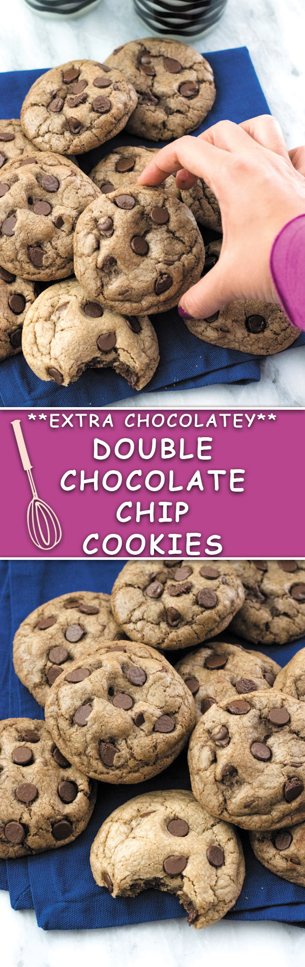 Double Chocolate Chip Cookies - THICK & CHEWY, extra Chocolatey, these cookies are LOVED by all ages! Simple to make, these are way better than store bought anytime!