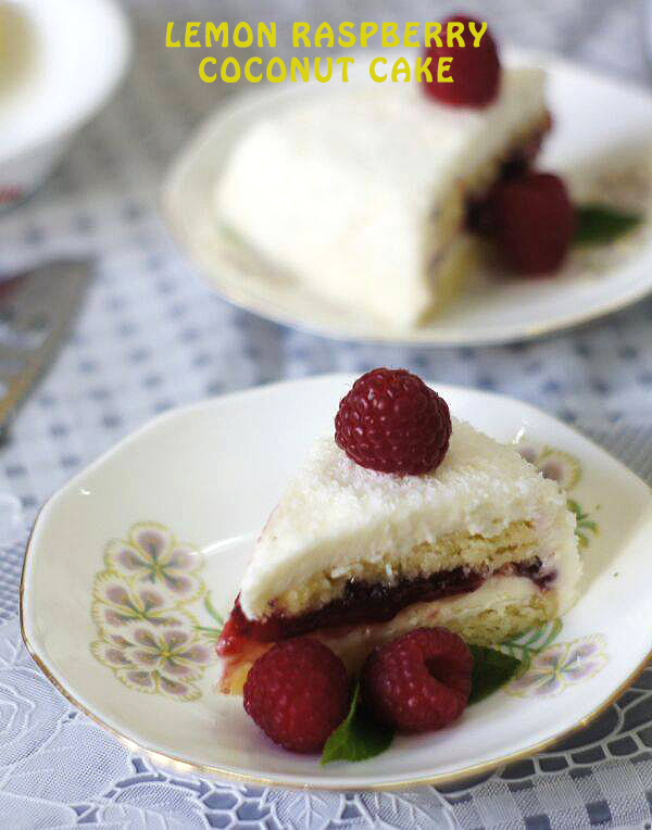 Lemon Raspberry Coconut Cake : a perfect combination of lemons & raspberries, soft melt-in-mouth sponge cake laced with lemon buttercream! Perfect summer time dessert!