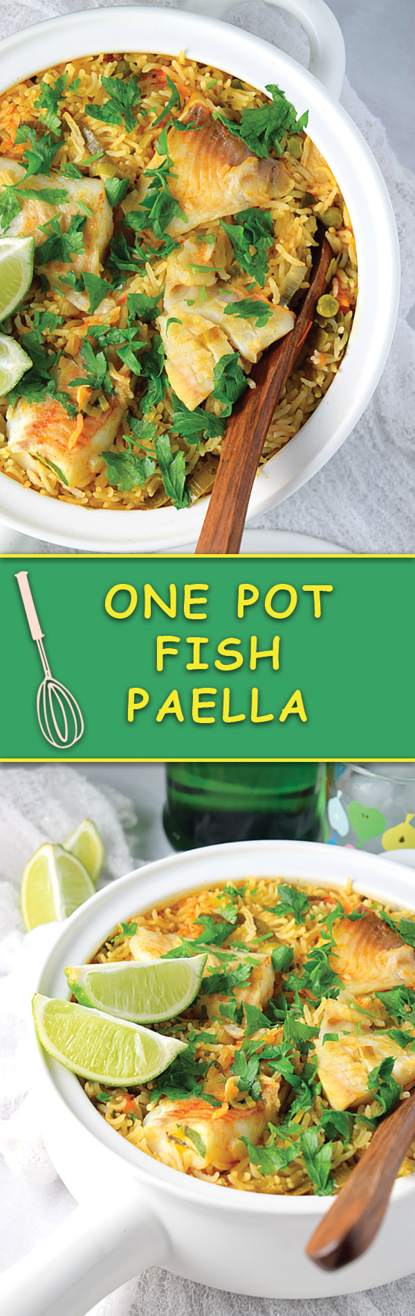 One Pot Fish Paella - a simple light ONE POT meal that takes just few minutes to assemble and is one of our most popular pin of all time! Try for yourself.
