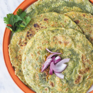 Palak Paneer Paratha- Indian flatbread dough made with spinach and stuffed with seasoned Indian cheese, perfect healthy breakfast or side dish!