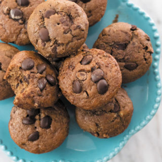 Chocolate Banana Muffins - super soft & intensely chocolatey is how I describe these Eggfree, Butterfree and dairyfree muffins!! No funny ingredients! Simple whole ingredients makes these the best banana chocolate muffins out there!