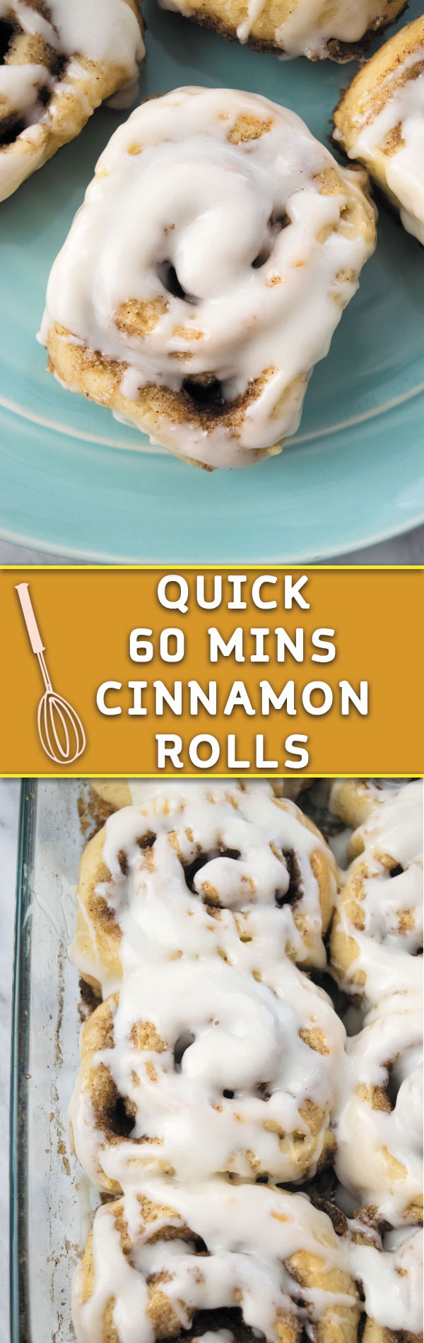 Quick 60 mins Cinnamon Rolls - Now you can have bakery style cinnamon rolls at home in no time! Just 60 mins is all you need to make from scratch cinnamon rolls! Perfect breakfast treat!