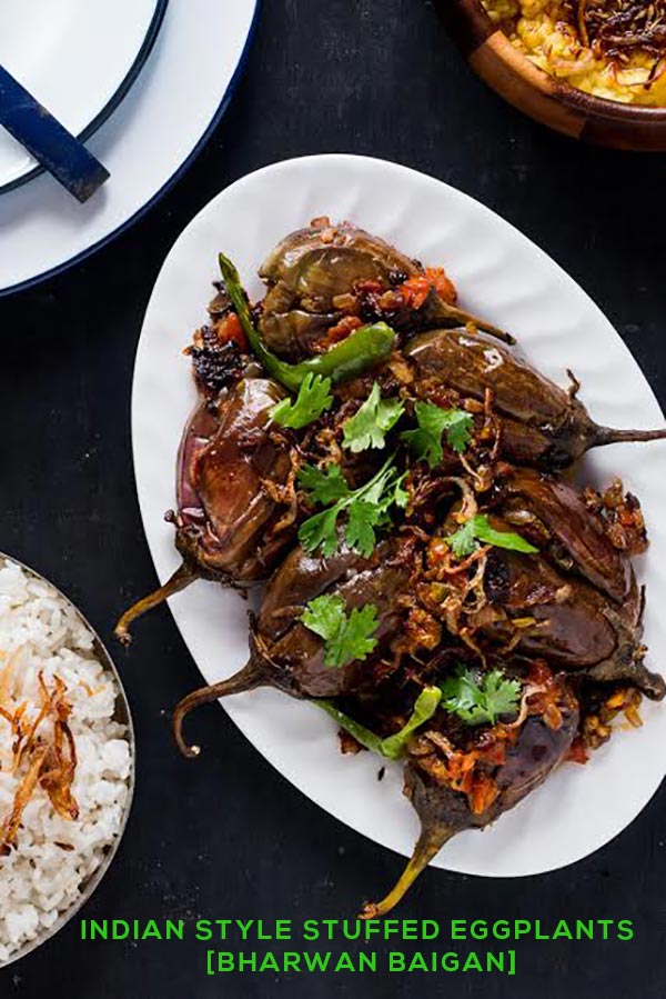 Bharwan Baigan - Indian Style Stuffed Eggplants, tons of flavor, a simple side dish. Great for serving with bread or along side rice & dal!