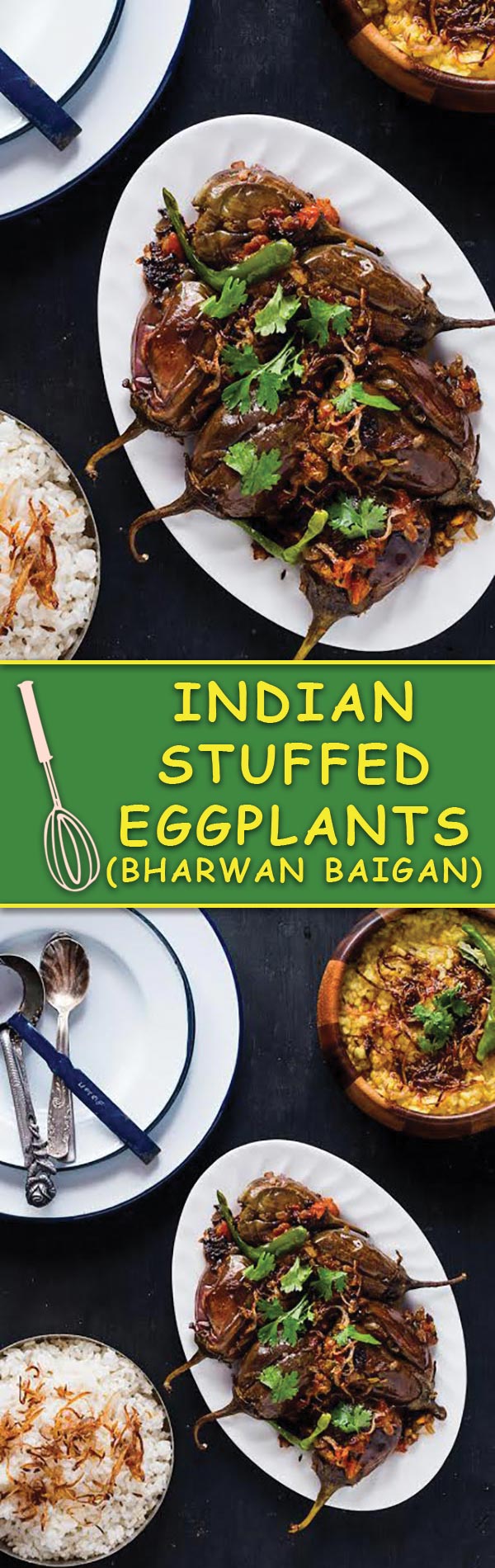 Bharwan Baigan - Indian Style Stuffed Eggplants, tons of flavor, a simple side dish. Great for serving with bread or along side rice & dal! A simple Indian meal that is nourishing too!