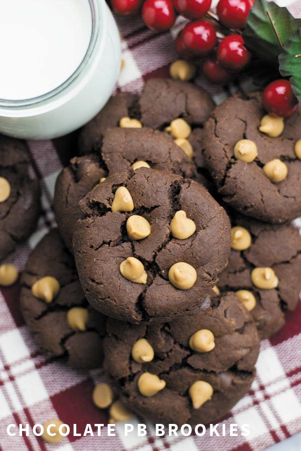 Chocolate PB Brookies - easy, eggless CHOCOLATE BROWNIE COOKIES with PEANUT BUTTER. Popular holiday treat!