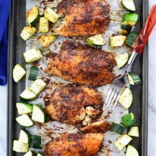 Sheet pan tilapia - a simple 30 MINS blackened tilapia with zucchini baked in sheet pan! FUSS FREE dinner ready in no time!