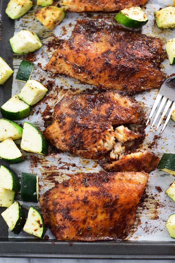 Sheet pan tilapia - a simple 30 MINS blackened tilapia with zucchini baked in sheet pan! Just one pan, EASY cleaning and a FUSS FREE delicious healthy meal!