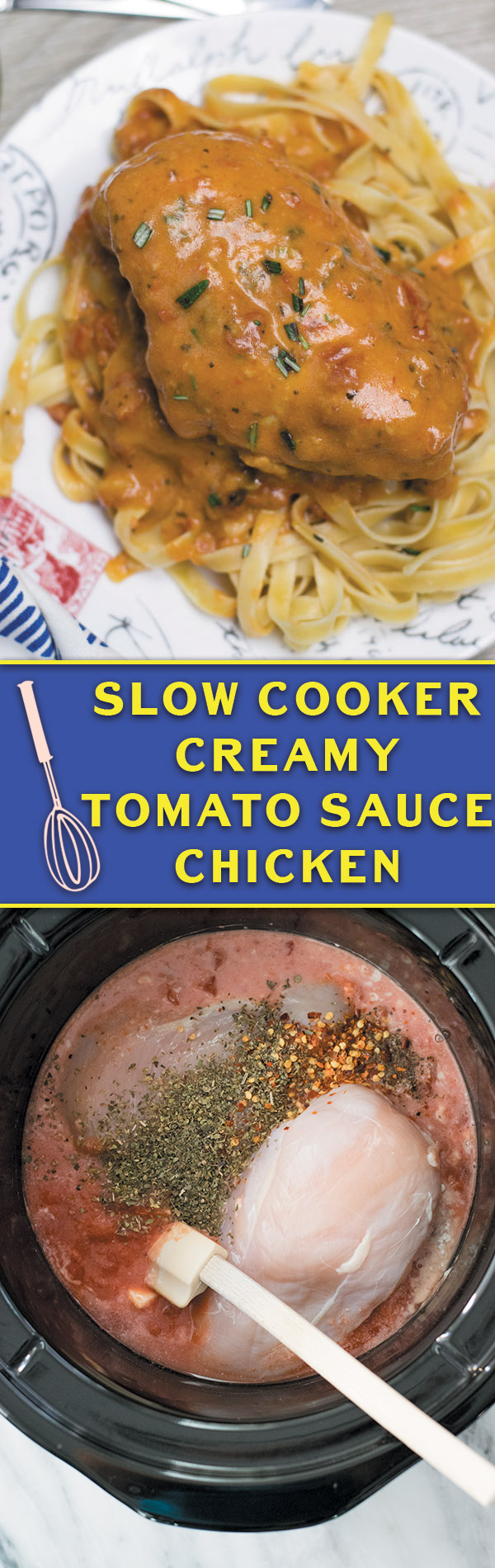 Slow Cooker Creamy Tomato Sauce Chicken : DUMP & FORGET this delicious creamy slow cooker tomato sauce chicken in the morning before work and come back to restaurant quality meal everyone will go crazy for!