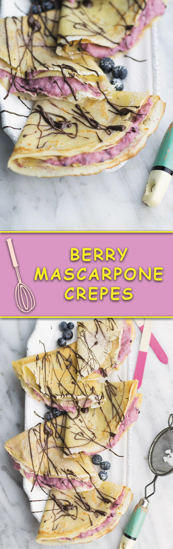 Berry Mascarpone Crepes - delicious from scratch crepes filled with this insanely addicting mixed berries & mascarpone cheese filling.