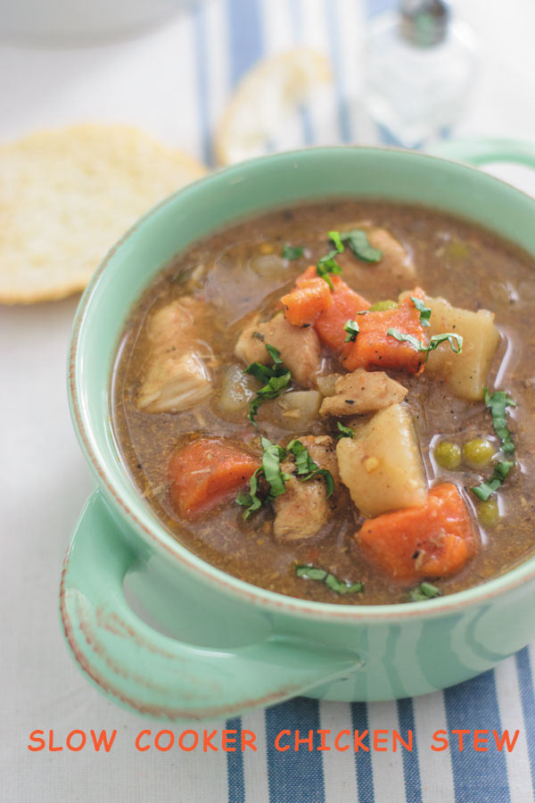 Slow Cooker Chicken Stew - easy delicious slow cooker CHICKEN STEW. Just throw everything in slow cooker & come home to a delicious meal!