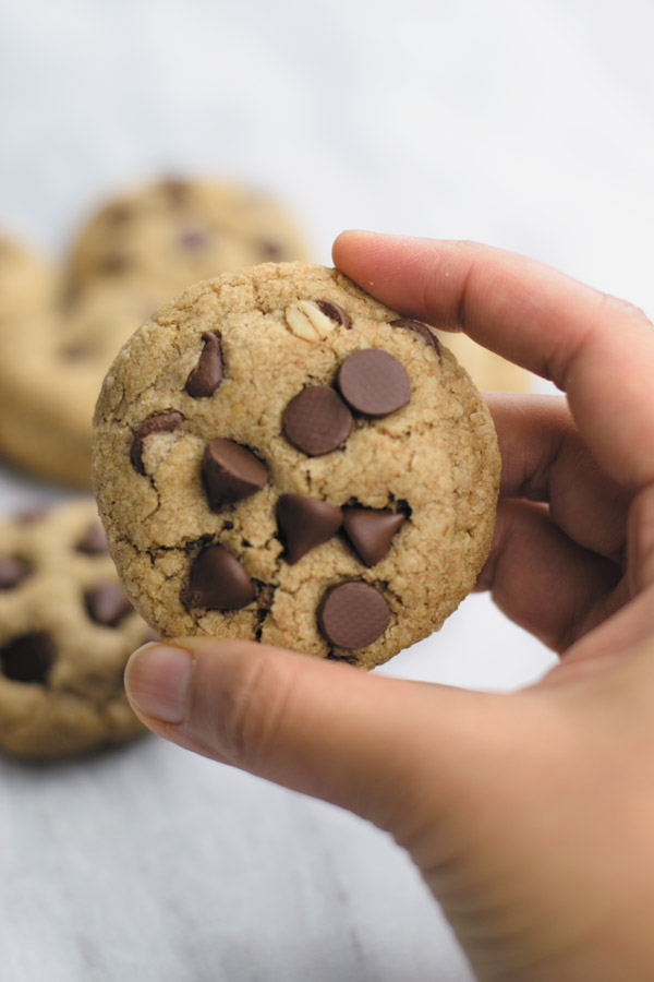 best chewy healthy chocolate chip cookies - THESE cookies have half the fat or regular chocolate chip cookies BUT SAME GREAT SOFT & CHEWY taste! Whole wheat flour and oats make it extra good!