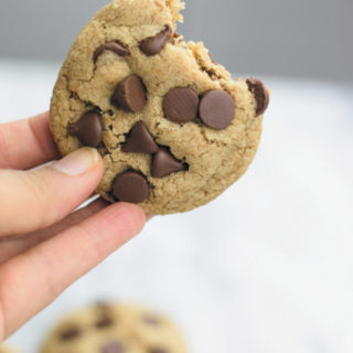 best chewy healthy chocolate chip cookies - THESE cookies have half the fat or regular chocolate chip cookies BUT SAME GREAT SOFT & CHEWY taste! Adding whole wheat flour and oats make them extra healthy! They don't last more than a day at my place!