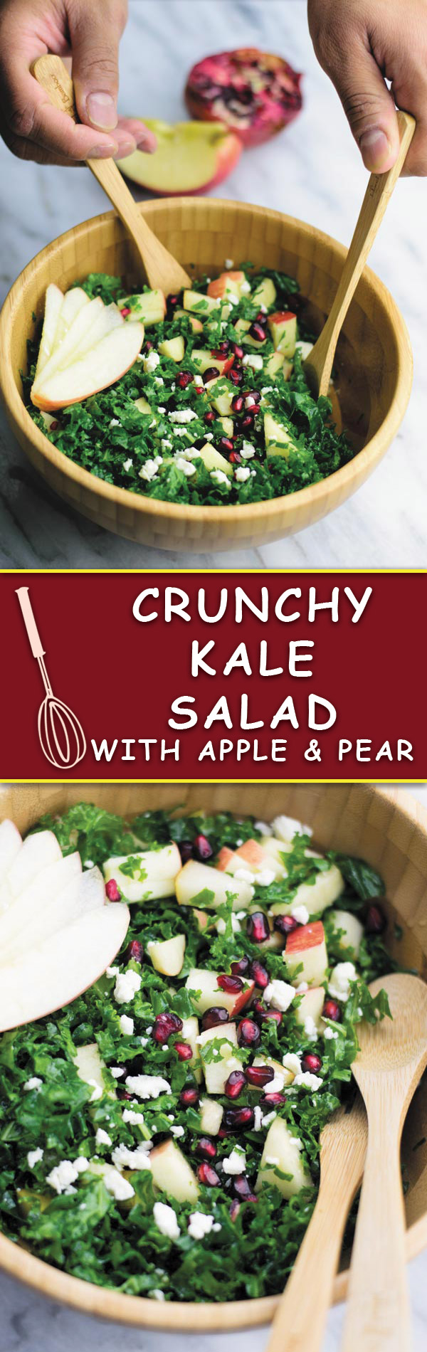 Crunchy Kale Salad - Trying to eat healthier but looking for SIMPLE & DELICIOUS SALADS? This crunchy kale salad with finely chopped kale, apples, pear and feta and a light dressing makes for a yummy fresh salad! 