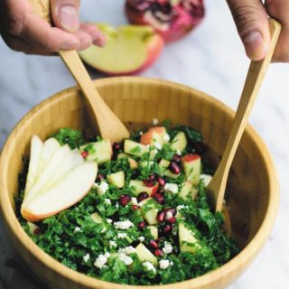 Crunchy Kale Salad - Trying to eat healthier but looking for SIMPLE & DELICIOUS SALADS? This crunchy kale salad with finely chopped kale, apples, pear and feta and a light dressing makes for a yummy fresh salad!