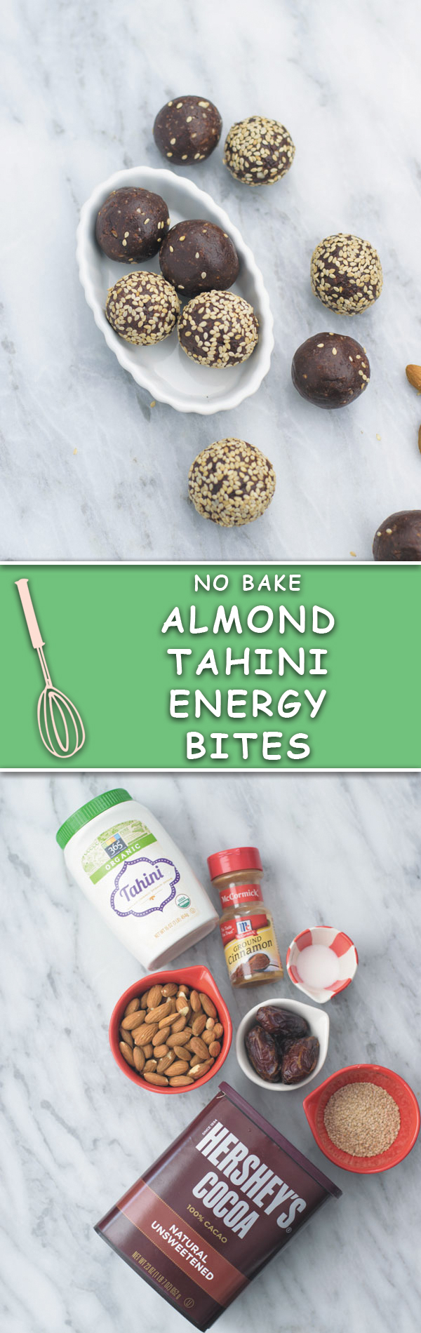 These delicious, just 7 INGREDIENTS & ready under 30 minutes energy bites are so addicting! Packed with healthy almonds, dates, cinnamon, tahini and cocoa powder!