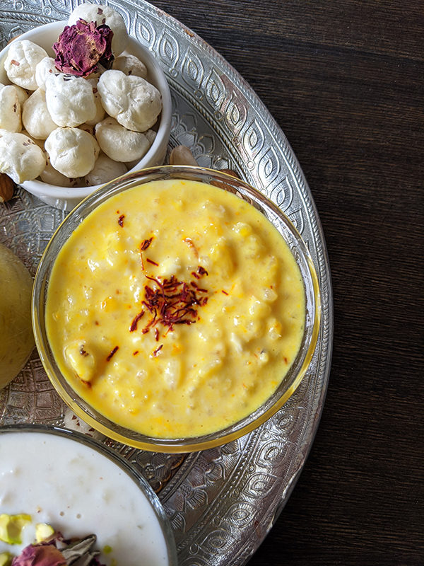 Foxnut (makhane) &-cardamom rice pudding ready with saffron