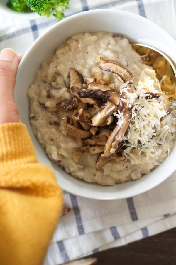 creamy shitake mushroom & gorgonzola risotto bowl cozy