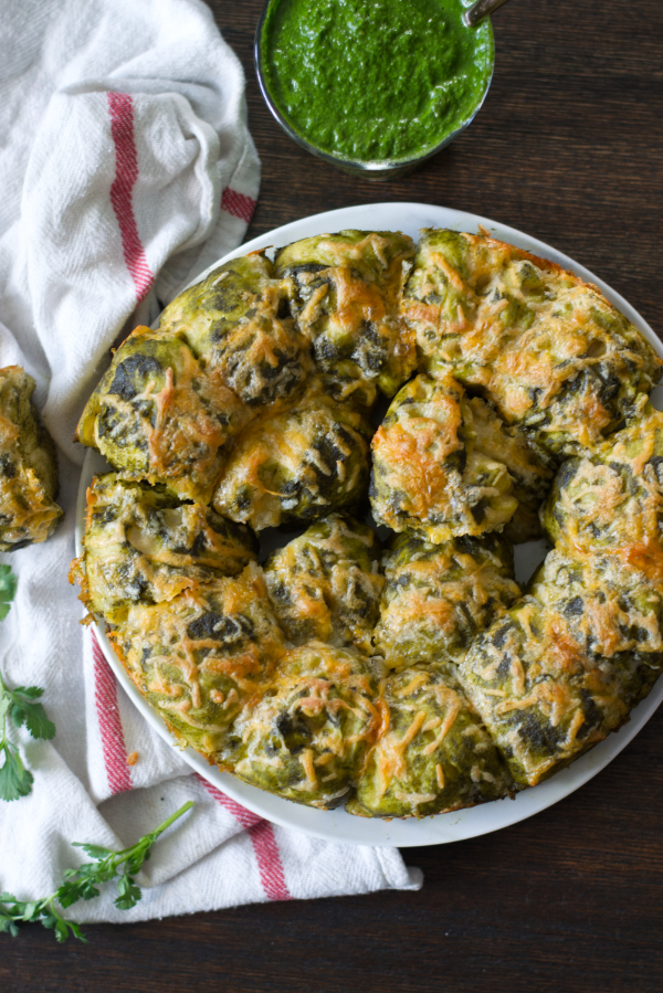 cheesy chutney pull apart bread baked