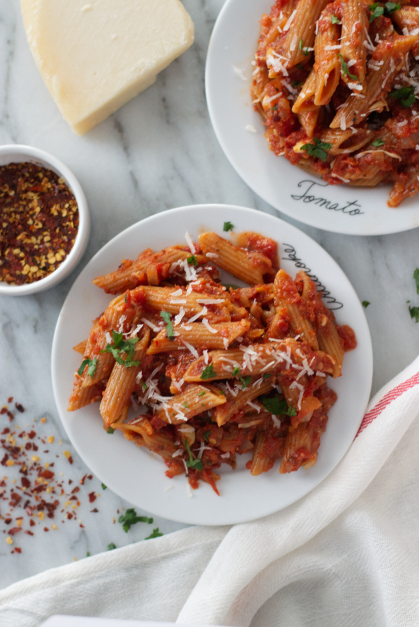 healthy arrabiata lentil pasta ready