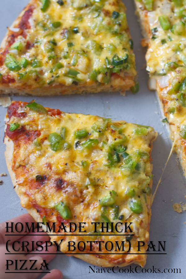 homemade thick crispy bottom pan pizza slicedtitle