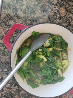 garlicky spinach broccoli soup cooking